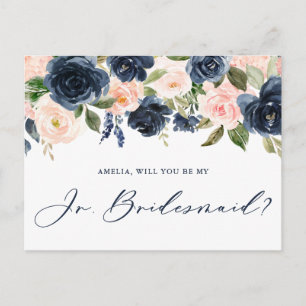 Carte Postale Blush and Navy Floral Will you be My Jr Bridesmaid