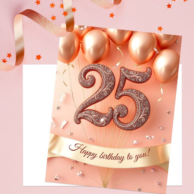 Carte Postale Blush Élégant et Rose Gold pour un 25e Anniversair (Créateur téléchargé)