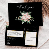 Carte postale Blush Floral Black Mariage Merci