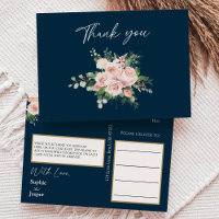Carte postale Blush Floral Navy Mariage Merci