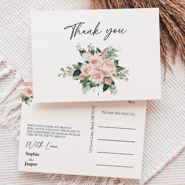 Carte postale Blush Floral White Mariage Merci (Créateur téléchargé)