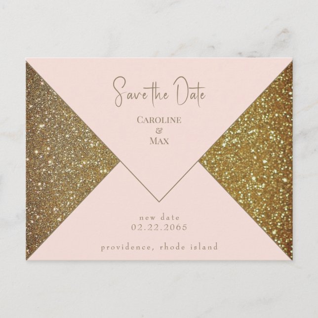 Carte Postale Blush & Gold Glam Wedding Enregistrer la date (Devant)