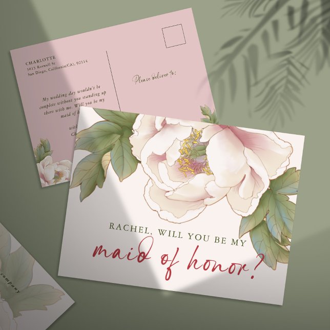 Carte Postale Blush Peony, tu seras ma servante d'honneur (Créateur téléchargé)
