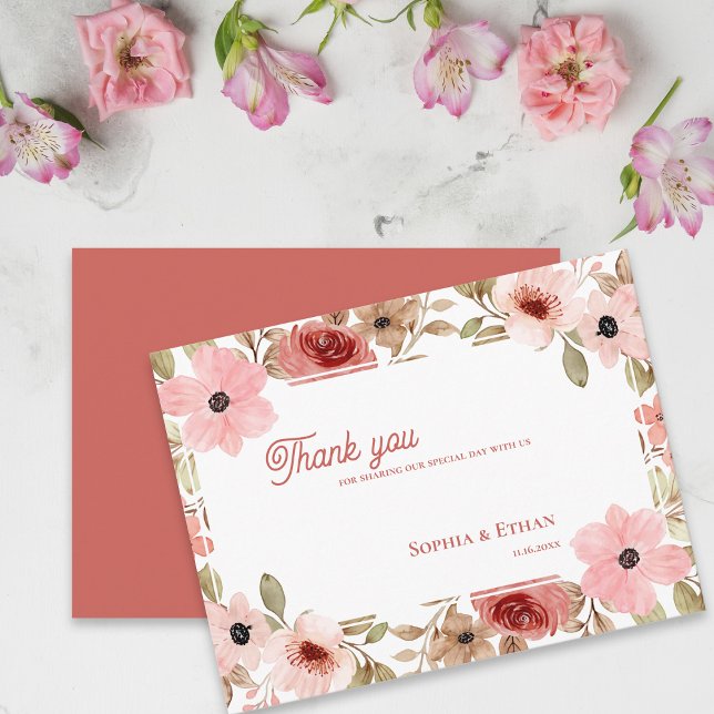Carte Postale Blush Pink Garden Theme Floral Wedding Thank You (Blush Pink Garden Theme Floral Wedding Thank You Postcard)