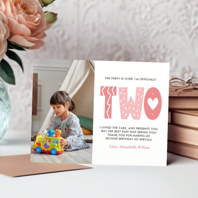 Carte Postale Blush rose 2e Merci d'anniversaire (Créateur téléchargé)