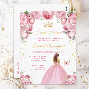 Carte Postale Blush Rose Brun Cheveux Princesse Sweet Seize