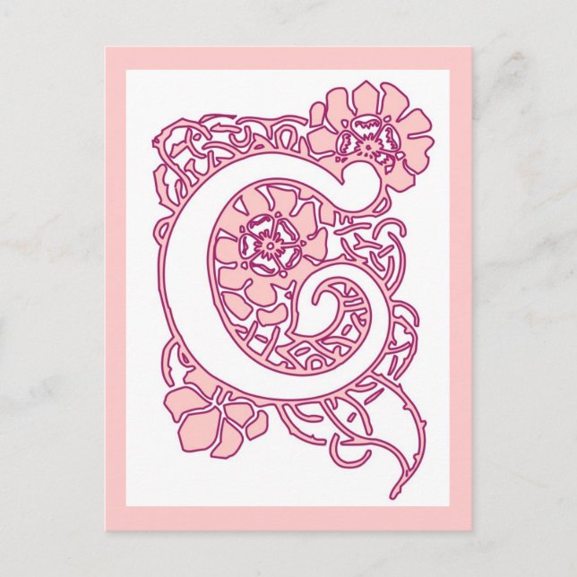 Carte Postale Blush Rose Fleur Initiale C Monogramme | Bot Roman (Devant)