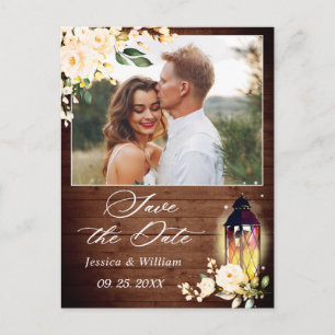 Carte Postale Blush Rose Rustic Wood PHOTO Mariage Enregistrer l