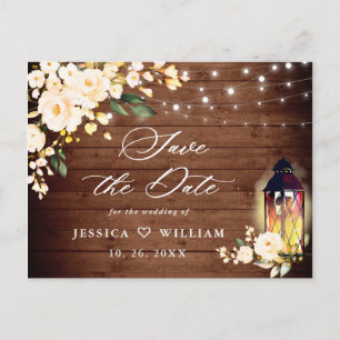 Carte Postale Blush Rose Rustic Wood Wedding Enregistrer la date