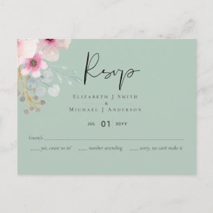 Carte Postale Blush rose Sage Floral Mariage RSVP Budget
