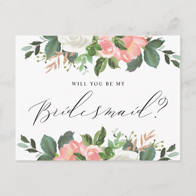 Carte Postale Blush Spring Floral Serez-Vous Ma Femme D'Accueil (Devant)