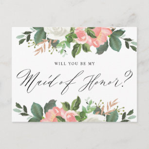 Carte Postale Blush Spring Floral Serez-vous ma femme d'honneur 