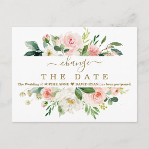 Carte Postale Blush White Floral Mariage a reporté le nouveau pl