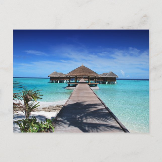 Carte Postale Boardwalk, Dock to Cabanas, Plage, Océan, Maldives (Devant)