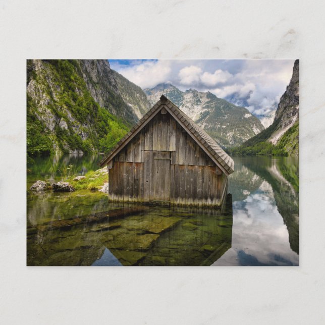 Carte Postale Boathouse dans le lac Obersee dans les Alpes en Al (Devant)