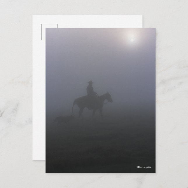 Carte Postale Bob Langrish | Cowboy À Rider En Mist Avec Chien (Devant / Derrière)