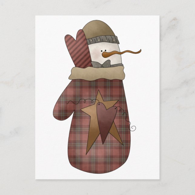 Carte Postale Bobines de neige ・ Snowman & Mitten (Devant)