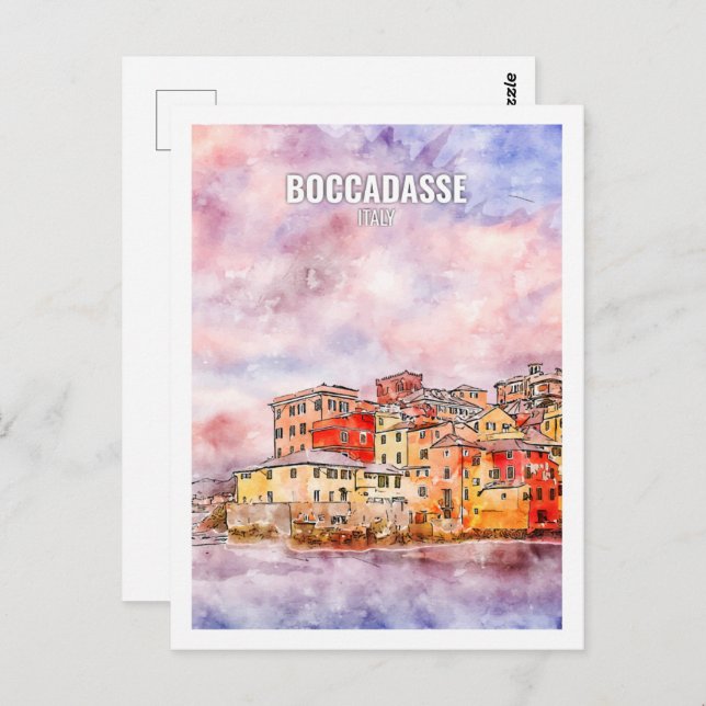 Carte Postale Boccadasse Italie Croquis aquarelle de voyage célè (Devant / Derrière)