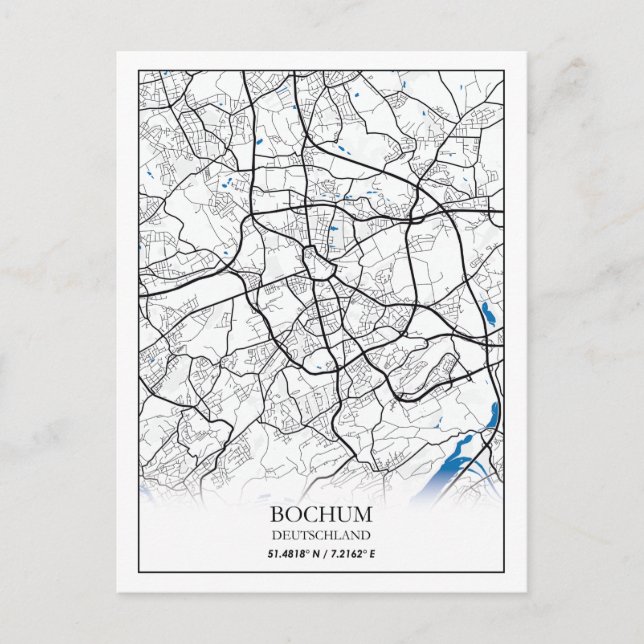 Carte Postale Bochum Deutschland City Map Voyage Simple Minimal (Devant)