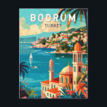 Carte Postale Bodrum Turquie Travel Art Vintage<br><div class="desc">Bodrum conception de déplacement vectoriel rétro. Bodrum est une ville de la péninsule de Bodrum,  qui s'étend de la côte sud-ouest de la Turquie à la mer Égée. La ville dispose de baies jumelles avec vue sur le château de Bodrum.</div>
