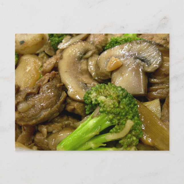 Carte Postale Boeuf, brocoli et champignons remuer la frite (Devant)