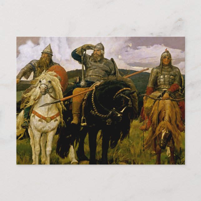 Carte Postale "Bogatyrs russes" par Victor Vasnetsov (Devant)