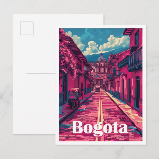 Carte Postale Bogota Colombia Art Vintage Illustration de voyage (Devant / Derrière)