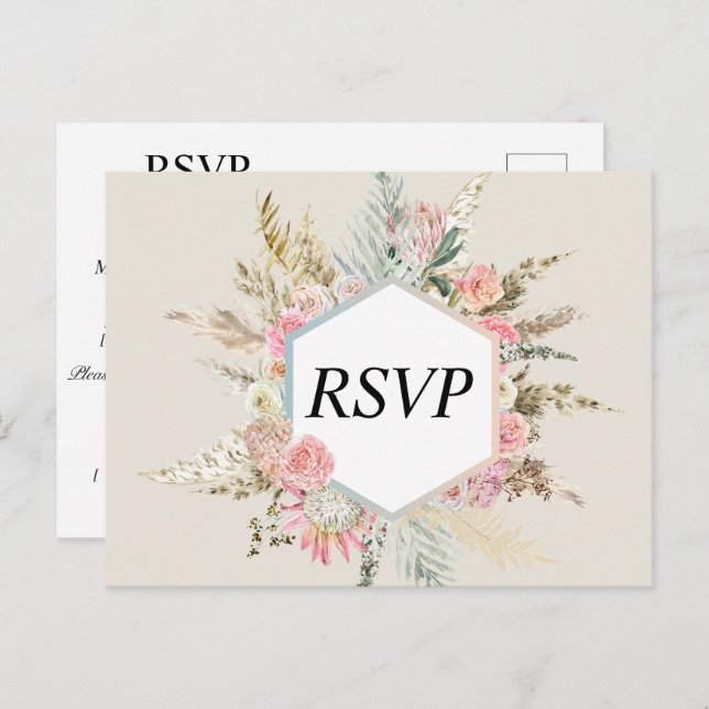 Carte Postale Bohème Floral Rsvp (Devant / Derrière)