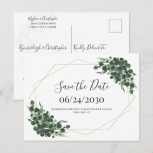 Carte Postale Boho Aquarelle Eucalyptus Géométrique Save the Dat