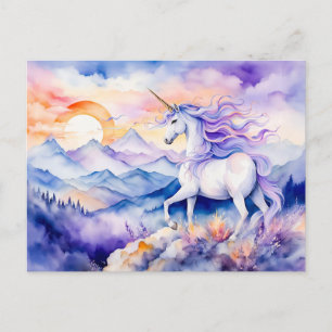 Carte Postale Boho Aquarelle Forte Unicorne debout Sur Misty M
