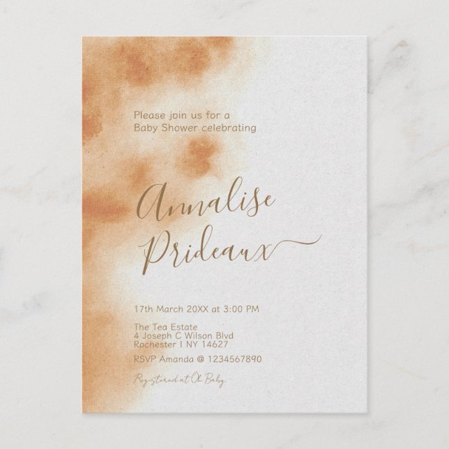 Carte Postale Boho Aquarelle moderne Tie Dye Baby shower beige (Devant)