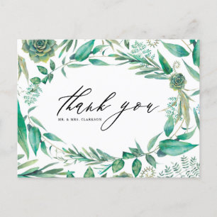 Carte Postale Boho Aquarelle Verdure et Merci Succulent