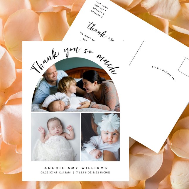 Carte Postale Boho Arch Écriture moderne Merci photo bébé (Créateur téléchargé)