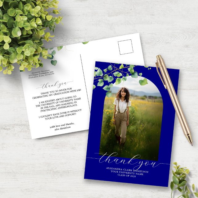 Carte Postale Boho Arch Ivy Navy Blue Grad Merci (Créateur téléchargé)