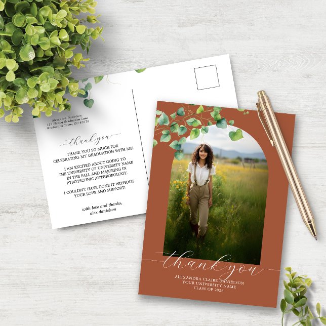 Carte Postale Boho Arch Ivy Terra Cotta Bro Grad Merci (Créateur téléchargé)