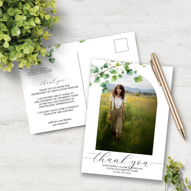 Carte Postale Boho Arch Ivy White Graduation Merci (Créateur téléchargé)