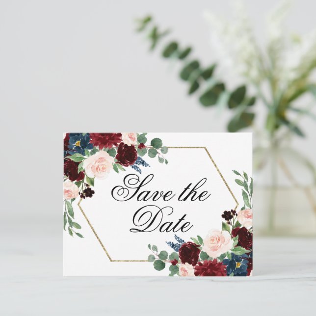Carte Postale Boho Bloom | Burgundy Red and Navy Enregistrer la  (Debout devant)
