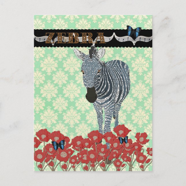 Carte Postale Boho Blue Zeb & Butterflies Mint Julep Damask Pos (Devant)