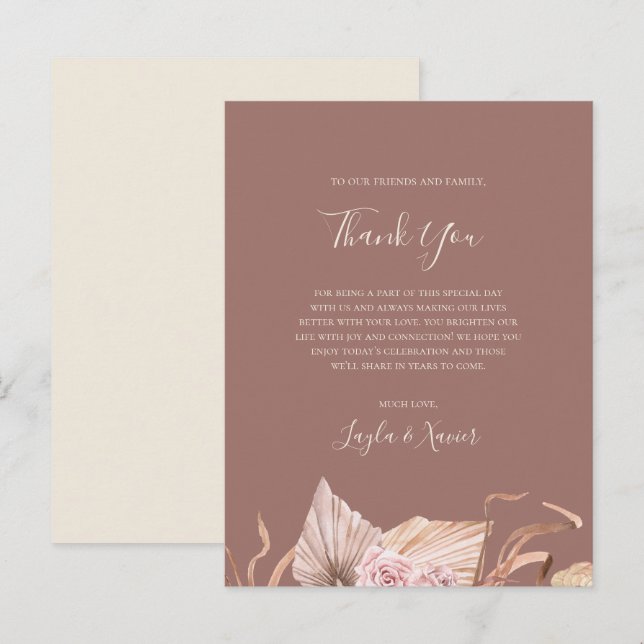 Carte Postale Boho Botanique Dusty Rose Merci (Devant / Derrière)