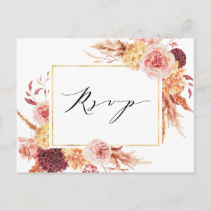 Carte Postale Boho Bourgogne Fleurs de Terracotta Mariage RSVP