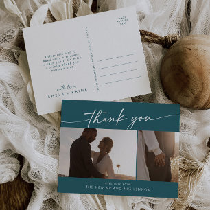 Carte Postale Boho Chic Bleu Turquoise Mariage Photo Merci