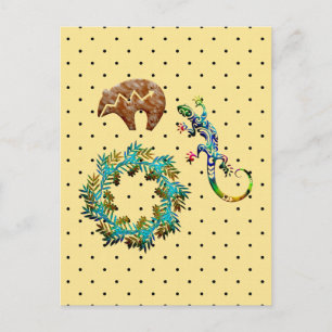 Carte Postale Boho Chic Floral Lizard Ours Sud-Ouest