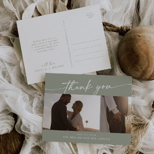Carte Postale Boho Chic Sage Vert Mariage Photo Merci