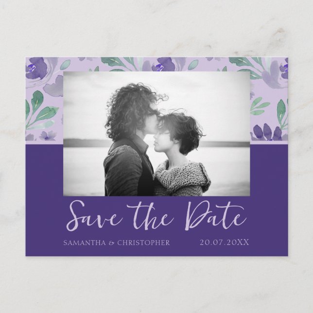 Carte Postale Boho Dark Purple Enregistrer le Mariage de date (Devant)