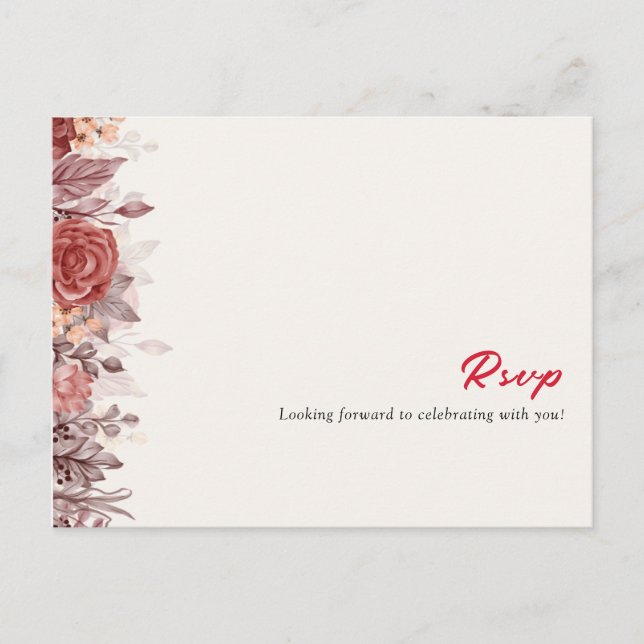 Carte Postale Boho de Bourgogne Rose Floral Pampas Mariage (Devant)