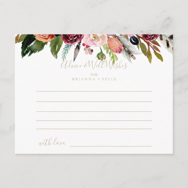 Carte Postale Boho en plumes d'or Mariage floral tropical (Devant)