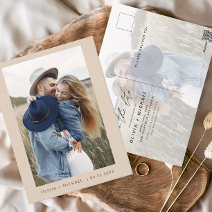 Carte Postale Boho Enregistrer la date Photo Minimal Script Post