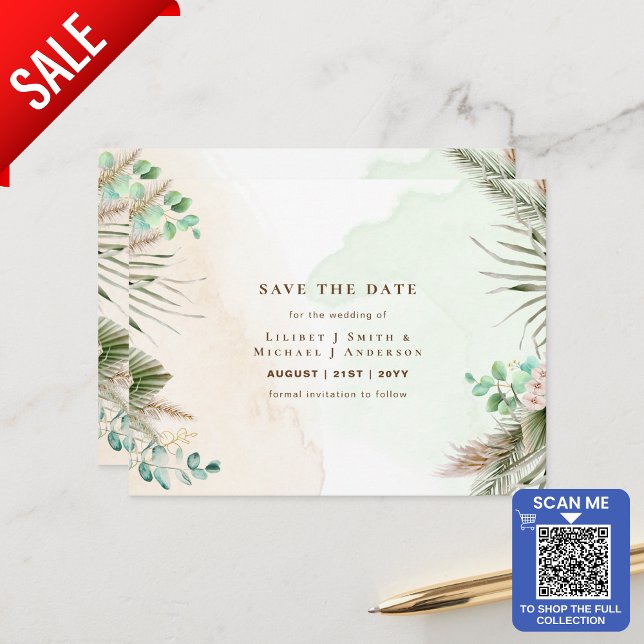 Carte Postale BOHO Eucalyptus Pampas Mariage vert herbe (Créateur téléchargé)
