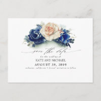 Boho floral bleu rouille et marine Sauvez la date