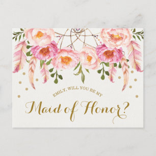 Carte Postale Boho Floral Dreamcatcher Be My Maid of Honor Card